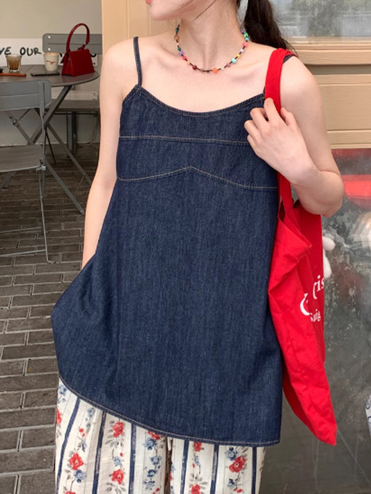 VERILADY |デニムキャミソール&花柄パンツの上下2点セットアップ