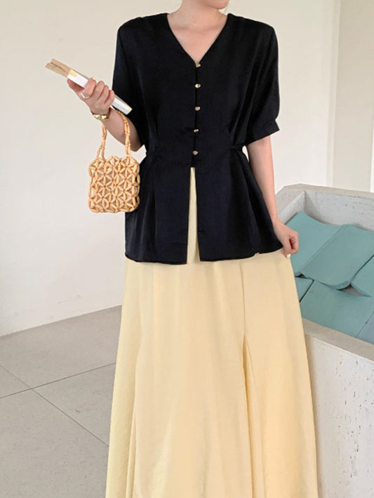 VERILADY |ウエストタッククペプラムブラウス&スカート上下2点セットアップ