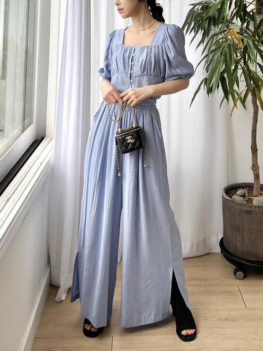 VERILADY |バルーンスリーブブラウス&シアーワイドパンツ2点セットアップ