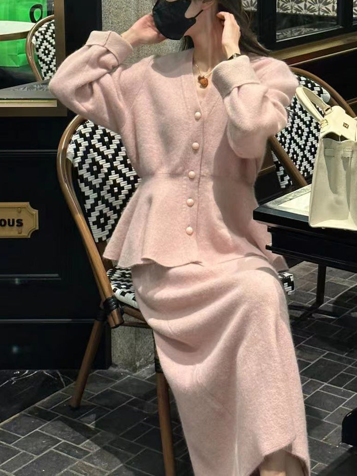 VERILADY |【予約販売】秋冬もっちりさくらピンクニットトップス&スカート 2点セットアップ