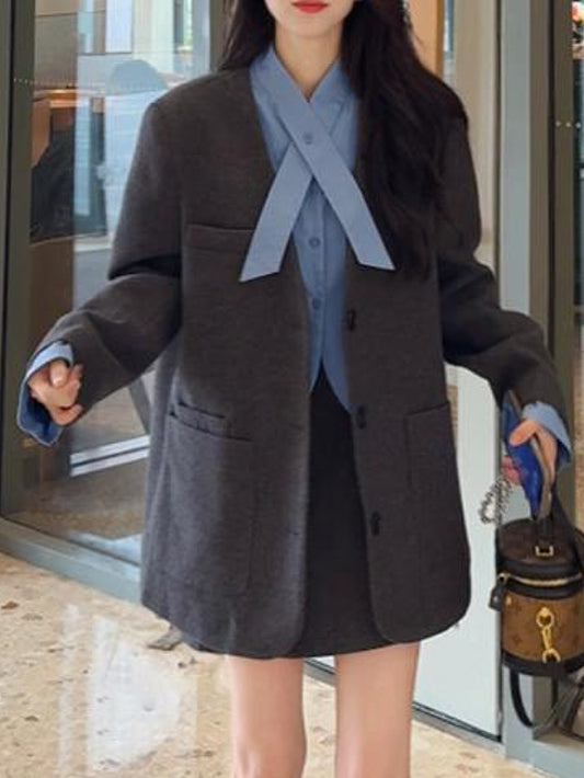 VERILADY |(予約販売)秋冬フェイクツーピースシャツジャケット&スカパン2点セットアップ