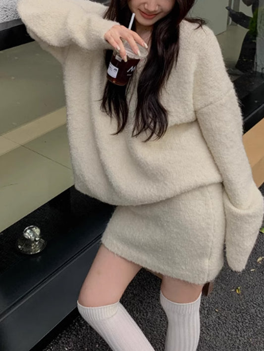 VERILADY |ゆったりふわVネックニット&ミニタイトスカート2点セットアップ