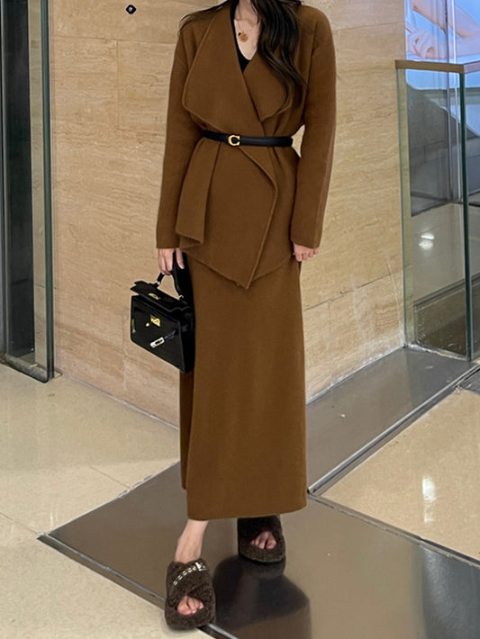 VERILADY |【予約販売】ショールカラージャケット&ロングスカート 2点セットアップ(ベルト別売り)