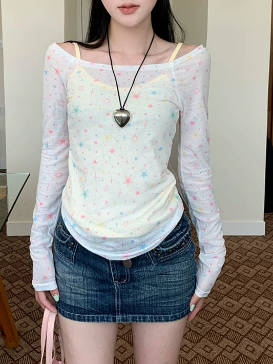 VERILADY |キャミソール&星プリントシアートップス2点セットアップ