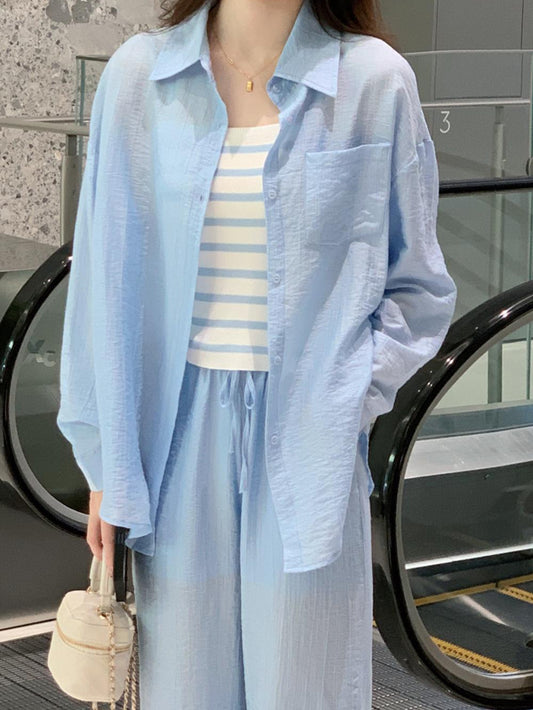 VERILADY |シアーシャツカーディガン&ワイドパンツ2点セットアップ 日焼け対策