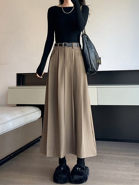 VERILADY | 韓国っぽハイウエストプリーツマキシAラインロングスカート 3色