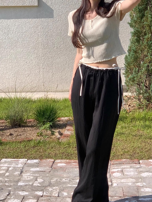 VERILADY |サイドリボンデザインフェイクレイヤードワイドパンツ