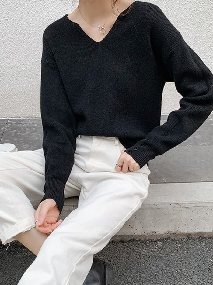 VERILADY | (再入荷)Vネックニットプルオーバー
