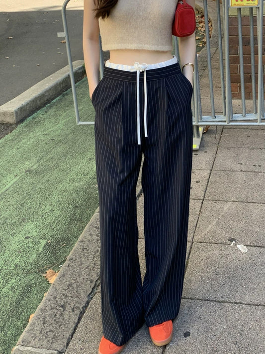 VERILADY |ダブルウエストフェイクツーピースストライプパンツ