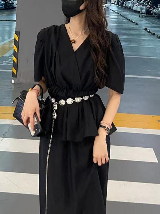 VERILADY |(予約販売)ペプラムブラウス&ロングスカート上下2点セットアップ