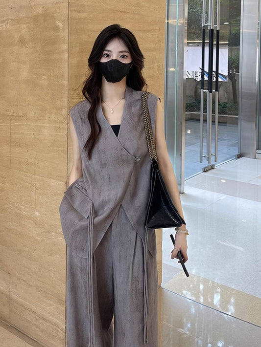 VERILADY |(予約販売)トレンドカジュアルジレ&ワイドパンツ2点セットアップ