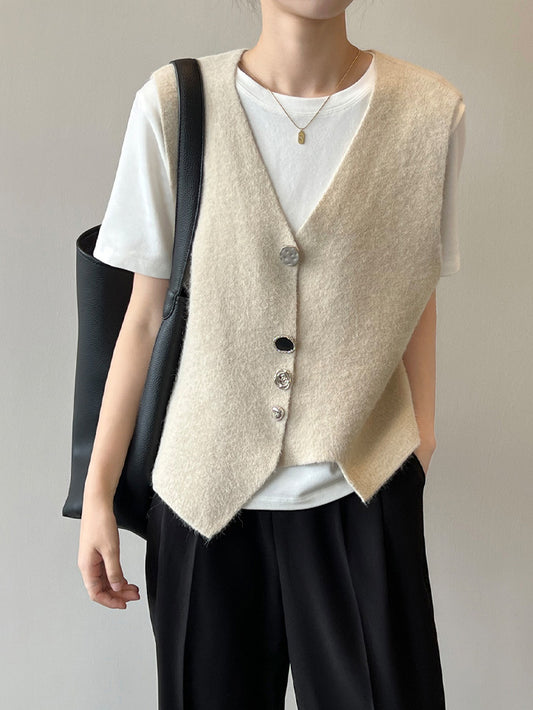 VERILADY | 不規則セーター ボタンデザインアシンメトリーベスト