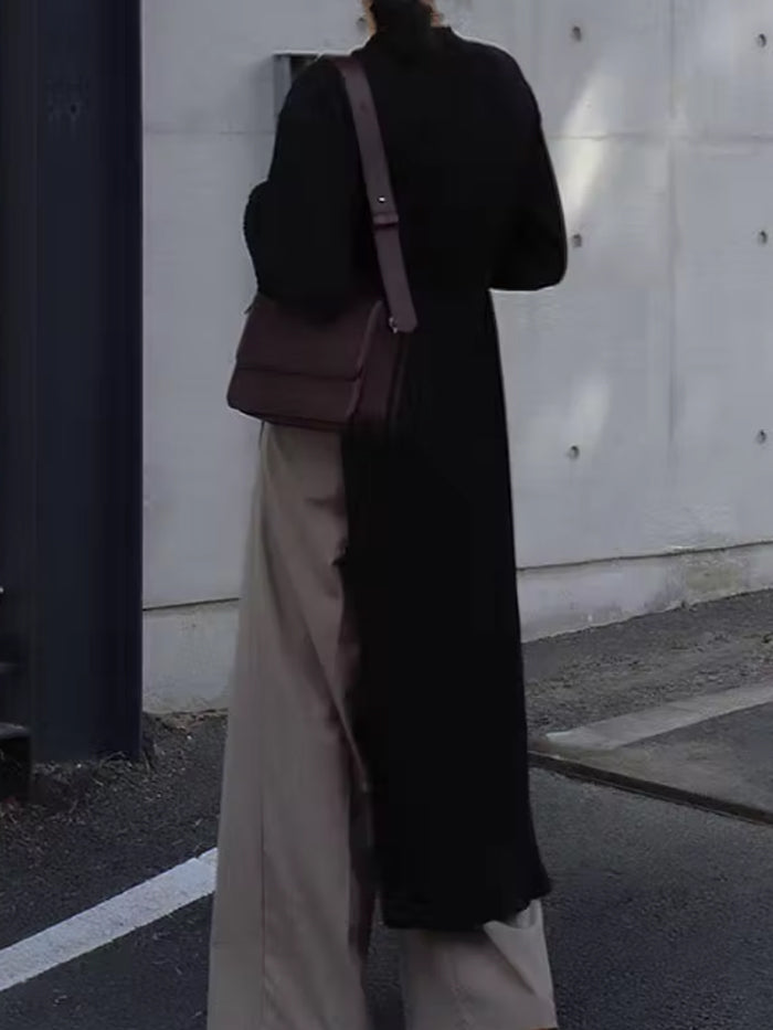 VERILADY |(半袖/長袖選べる)アシンメトリーハイスリットフェイクツーピースロングワンピース