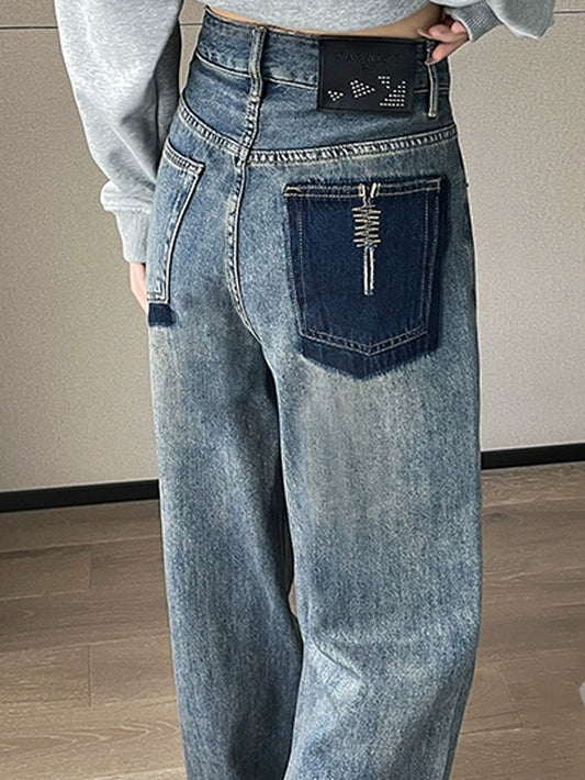 VERILADY |バックポケット ストレッチワイドストレートデニムパンツ