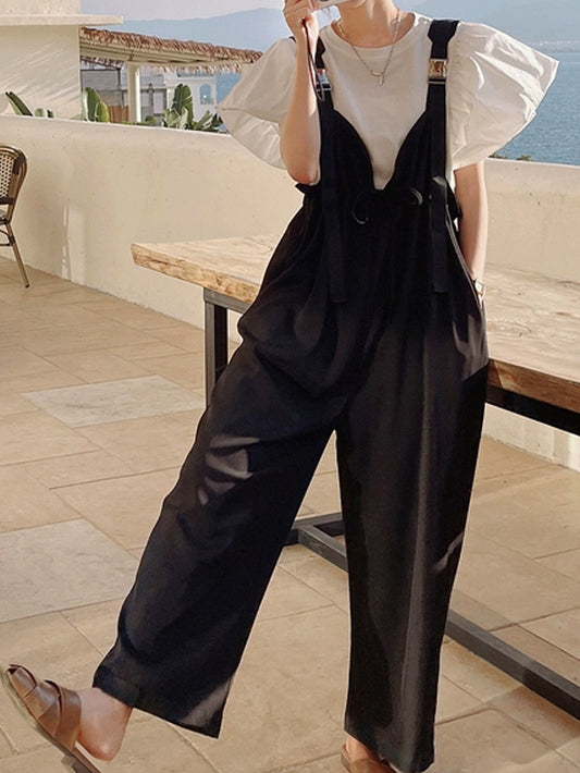 VERILADY |フリルスリーブブラウス&サロペット2点セットアップ