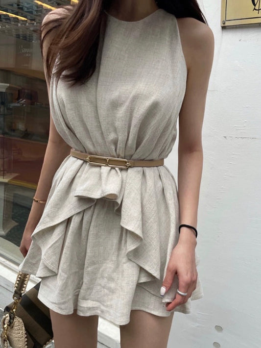 VERILADY |リネン混ノースリーブブラウス&ウエストゴムショートパンツ2点セットアップ