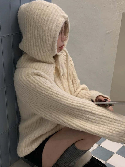 VERILADY | 2WAY韓国風バラクラバ ネックウォーマー&ニットプルオーバーセーター2点セットアップ