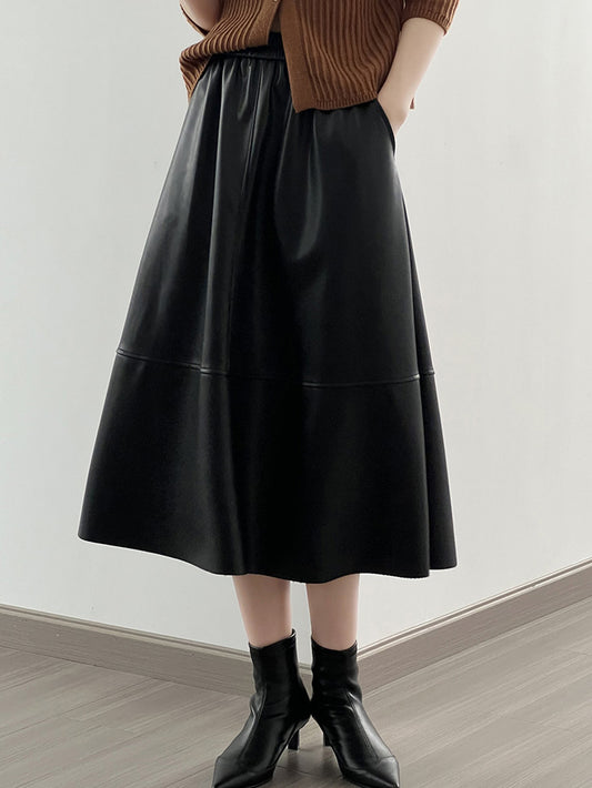 VERILADY | ウエストゴムヴィーガンレザースカート