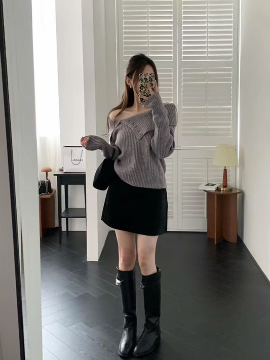 VERILADY |マフラータイ付き オフショルニットトップス