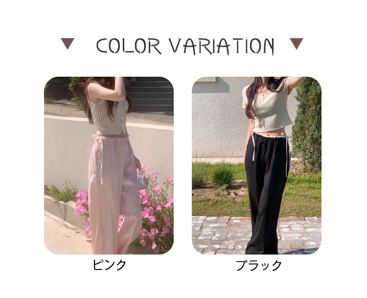 VERILADY |サイドリボンデザインフェイクレイヤードワイドパンツ