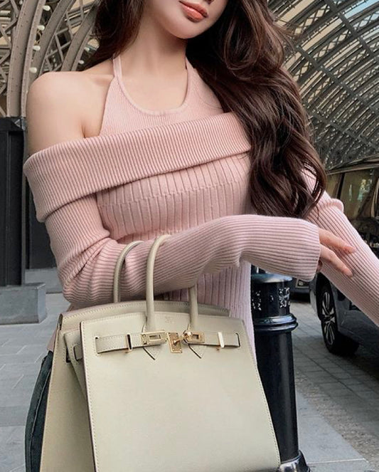 VERILADY |フェイクレイヤードオフショル長袖ニット