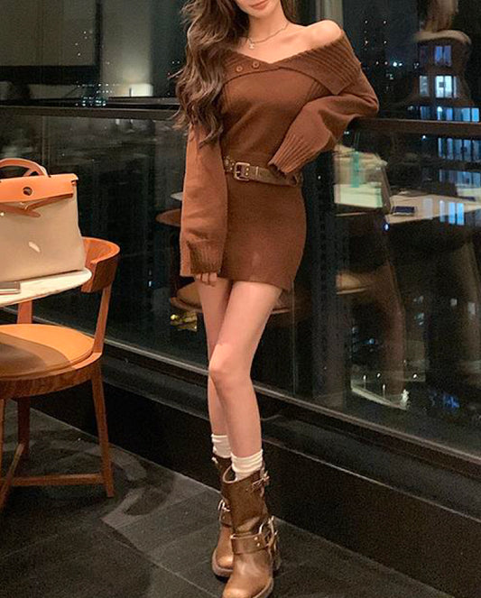 VERILADY |オフショルニットワンピース レディース 秋冬新作