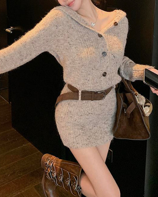 VERILADY |フード付きニットワンピース レディース 秋冬新作