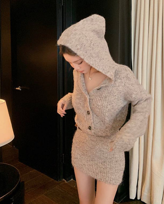 VERILADY |フード付きニットワンピース レディース 秋冬新作