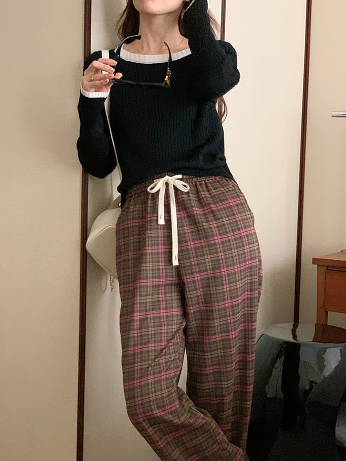 VERILADY | 寬直格紋褲
