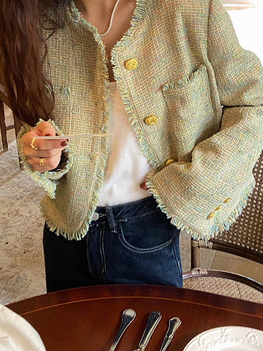 VERILADY | 短め丈ツイードジャケット フリンジ付き
