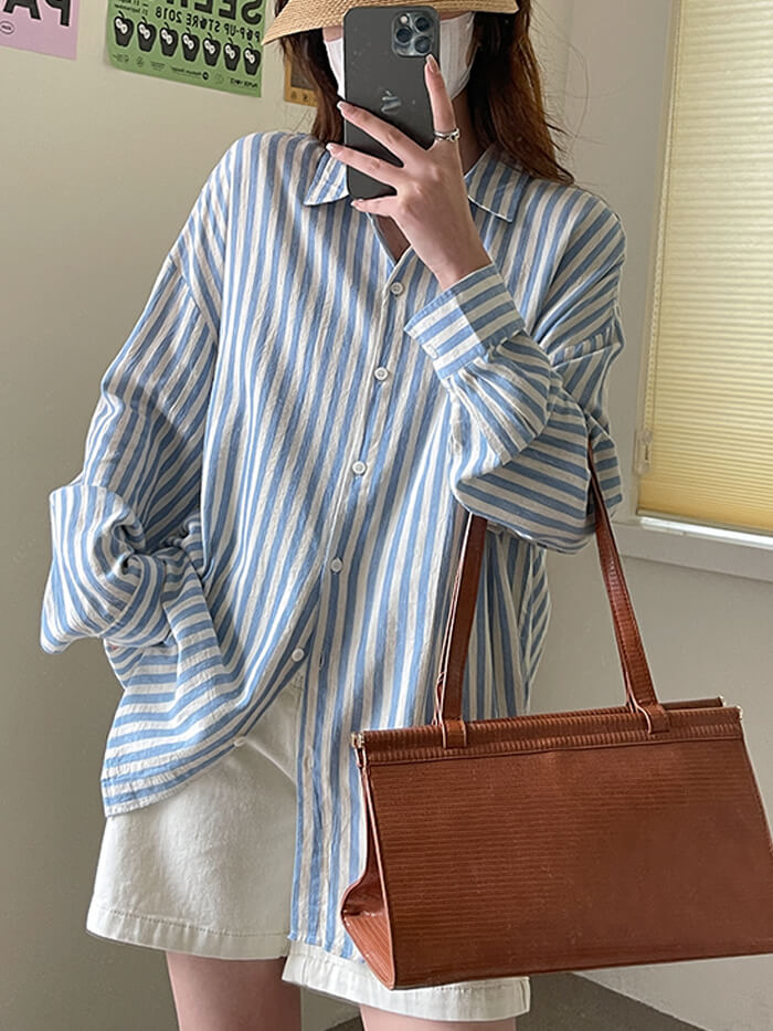 VERILADY | 亞麻混紡條紋長袖襯衫