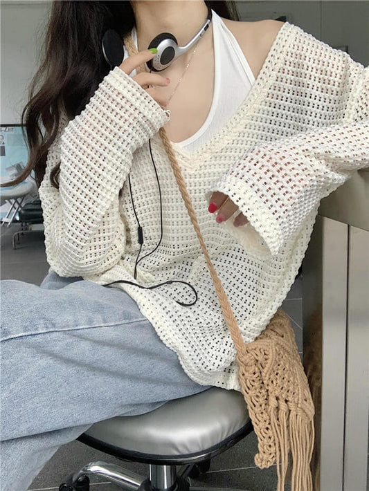 VERILADY | Bộ 2 món áo đan len và cổ hở