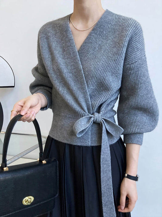 VERILADY | ノーカラーVネックカシュクールセーター