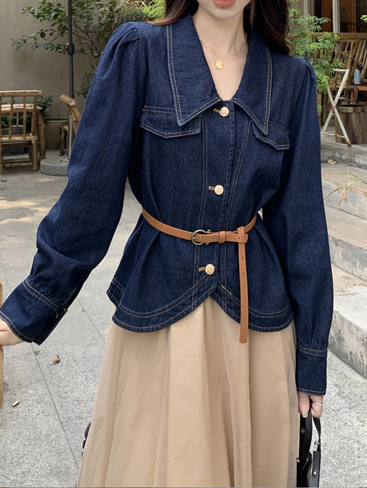 VERILADY | Set 2 món Áo khoác denim & Chân váy xòe kèm thắt lưng