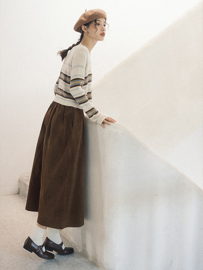 VERILADY | Váy nhung kẻ retro