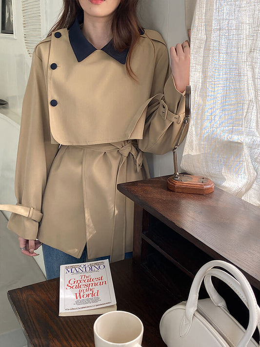 VERILADY | Áo khoác dáng dài cổ polo phối màu