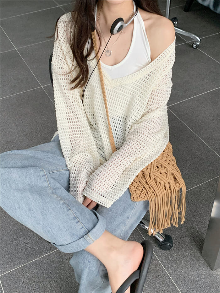 VERILADY | Bộ 2 món áo đan len và cổ hở