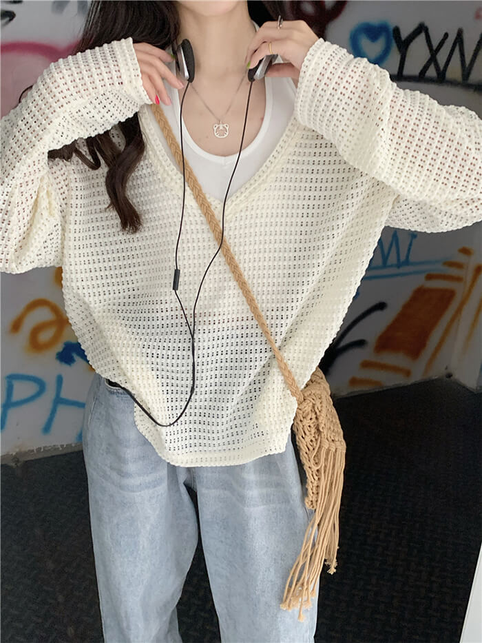 VERILADY | Bộ 2 món áo đan len và cổ hở
