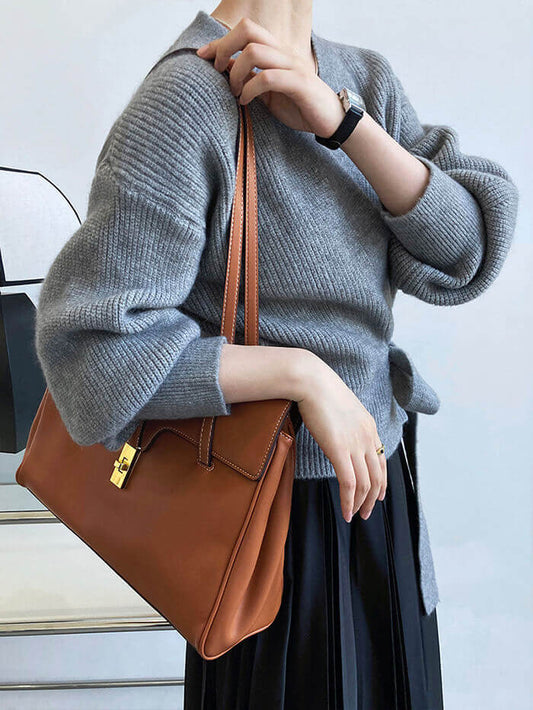 VERILADY | ノーカラーVネックカシュクールセーター