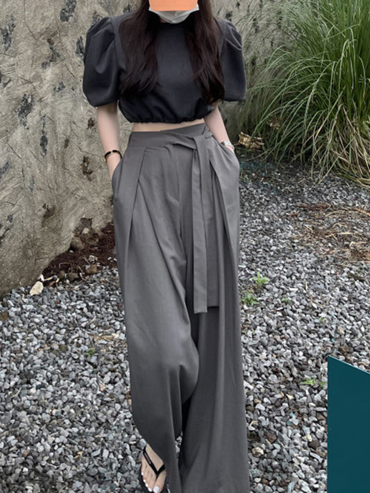 VERILADY | Quần Bất Đối Xứng Quần Ống Rộng Eo Cao Thắt Nơ Thời Trang Hàn Quốc
