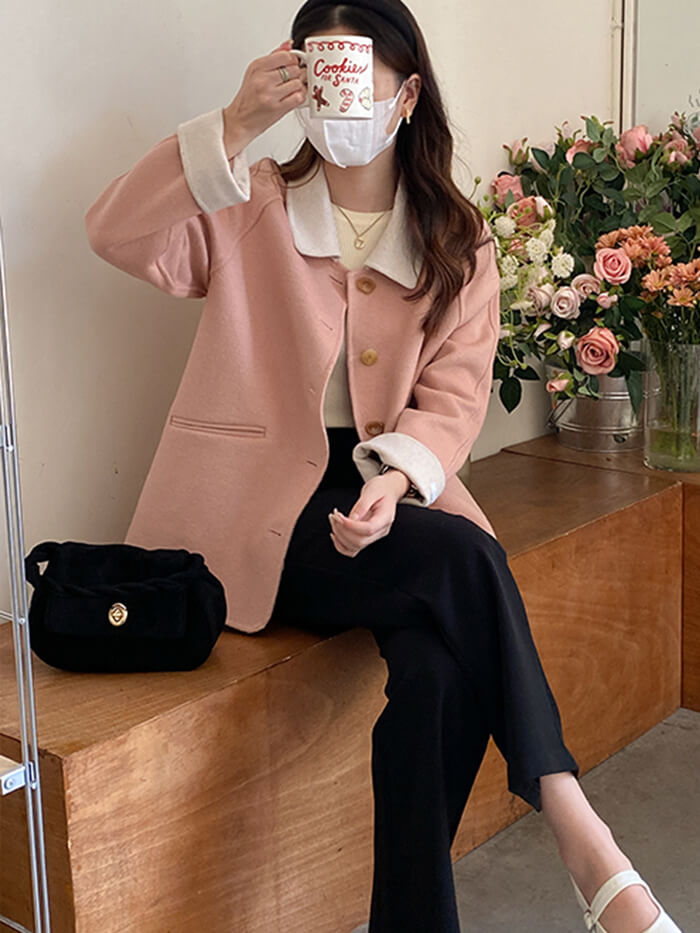 VERILADY |Áo khoác len dáng ngắn cổ búp bê