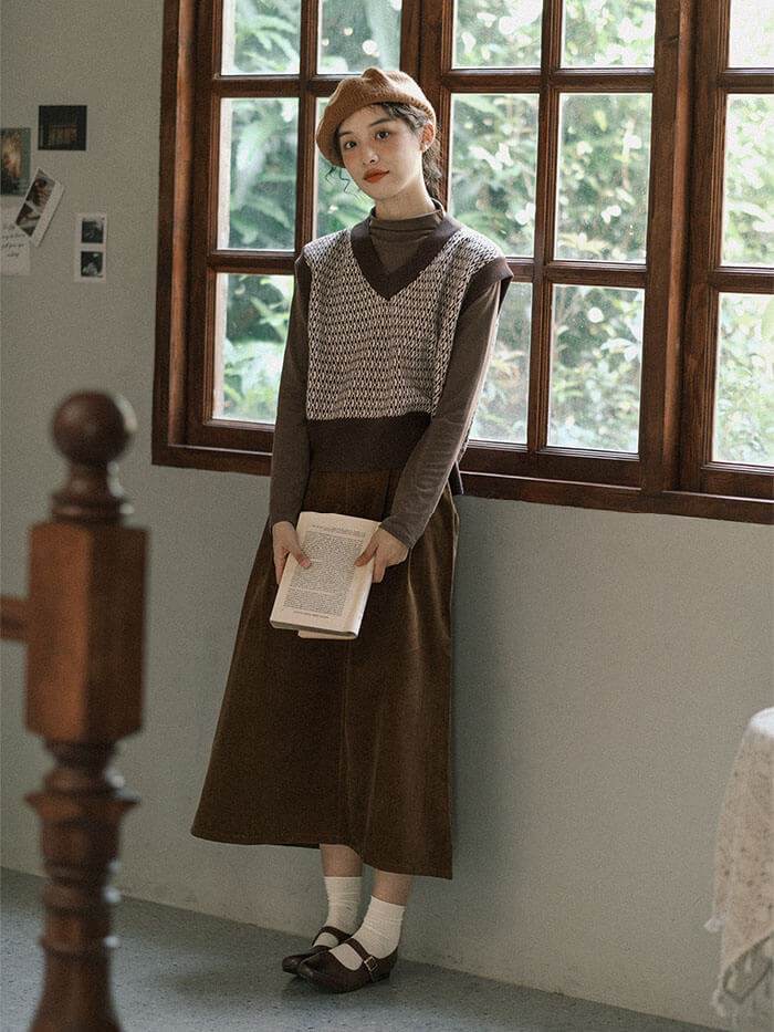 VERILADY | Váy nhung kẻ retro