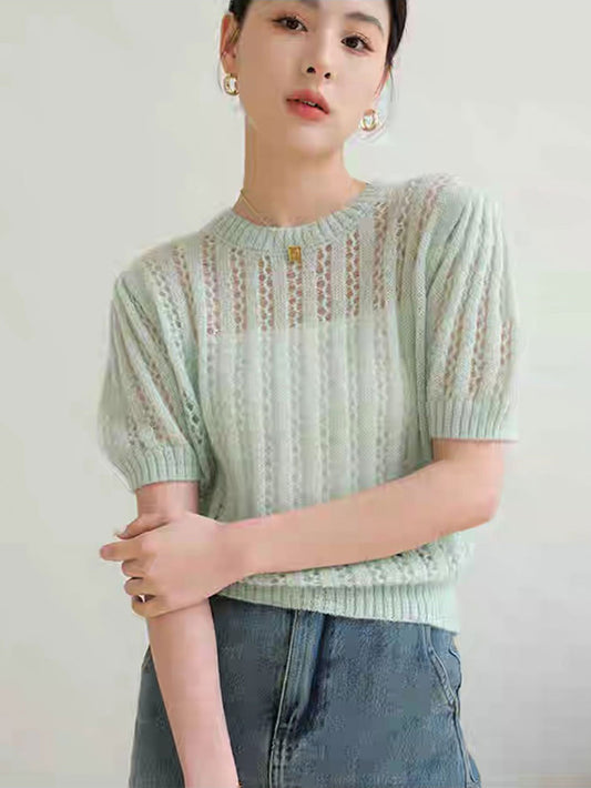 VERILADY | Áo dệt kim mỏng vừa vặn hở tay ngắn tay