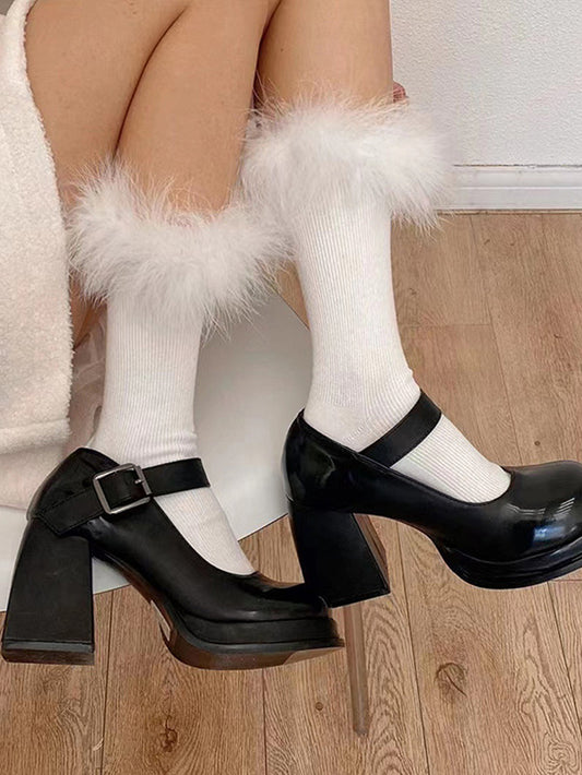 VERILADY |ふわふわ膝下ソックス ファーソックス ハイソックスレッグウォーマー