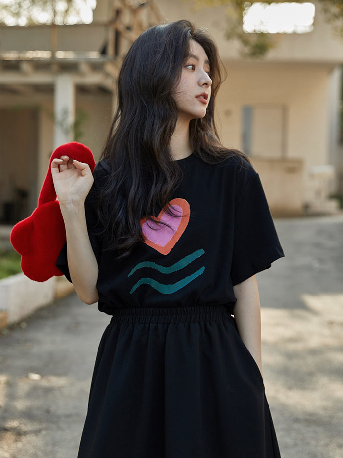 VERILADY | 【予約商品 注文後7日~10日以内出荷】ハートプリントTシャツ