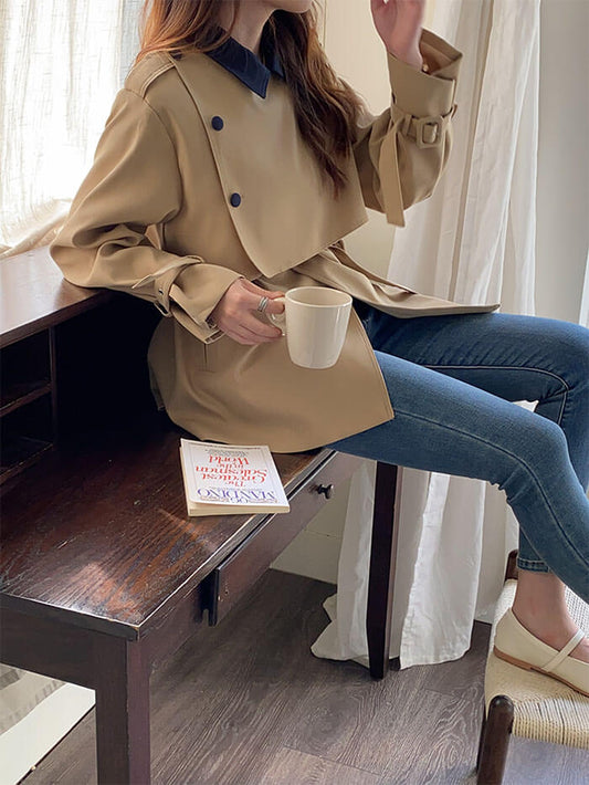 VERILADY | Áo khoác dáng dài cổ polo phối màu