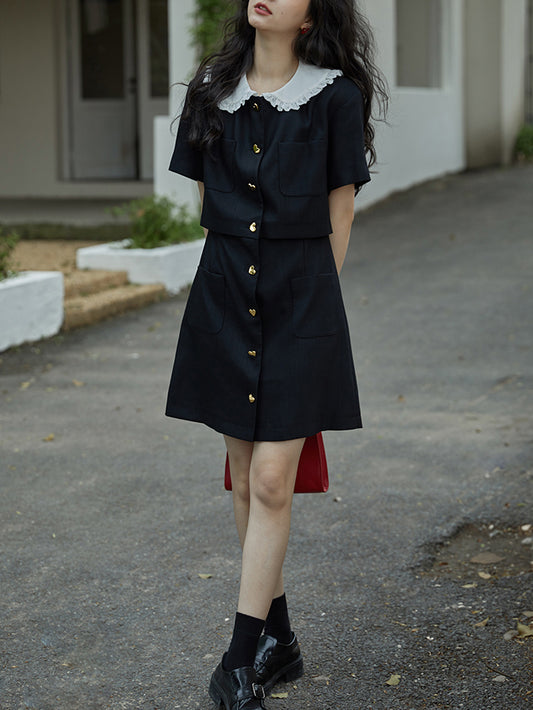 VERILADY | Đầm Kiểu Pháp Hai Mảnh Nữ Tính Phối Nút Trái Tim