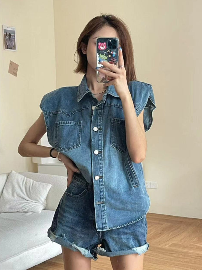 VERILADY | デニムベスト&ショートパンツ2点セットアップ