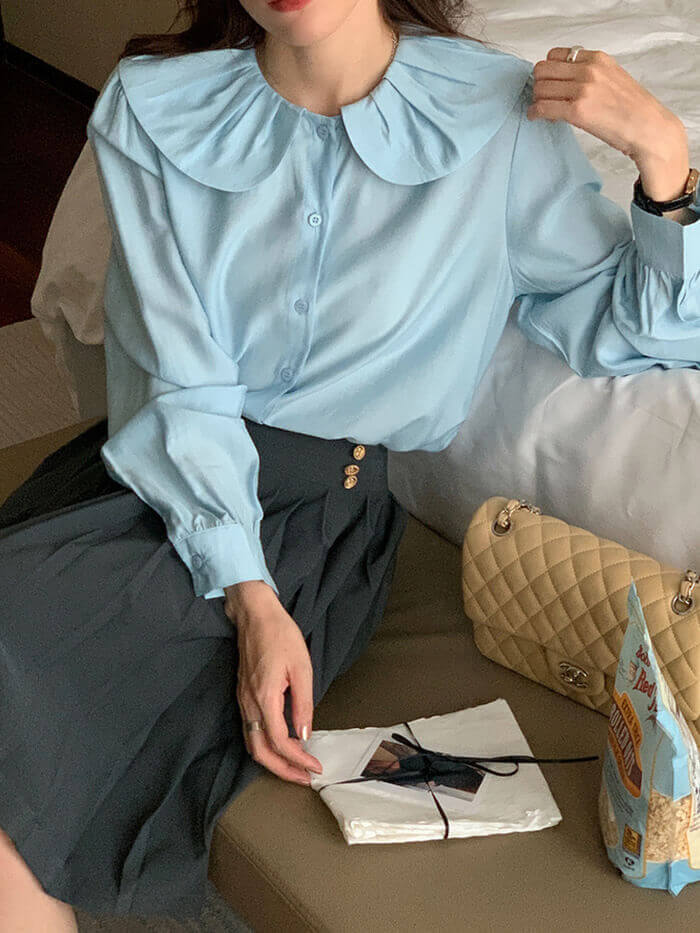 VERILADY | 圓領襯衫成人可愛鈕扣襯衫