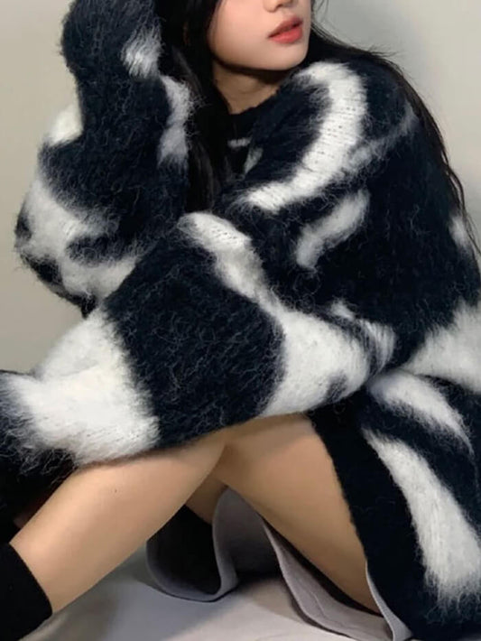 XÁC MINH|Quần dệt kim dáng rộng họa tiết ngựa vằn